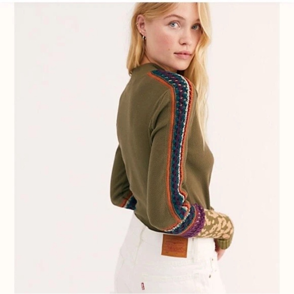 New Free People Army Green Switch It Up Boho Thermal Cuff Top Size XL - Picture 8 of 9